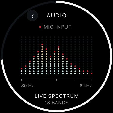 Audio visualizer with a colored dot-matrix spectrum